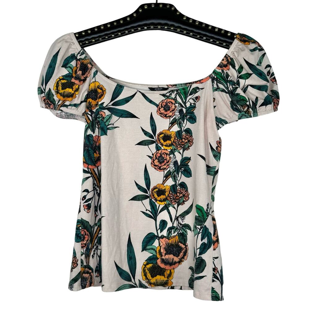 Guess Boho Floral Print Off the Shoulder Top Small